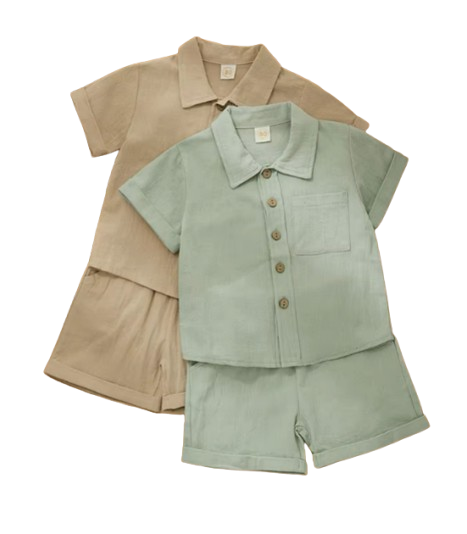 The Semaj - Baby Boy Solid Color Short Sleeve Button Down Shirt Tops & Shorts