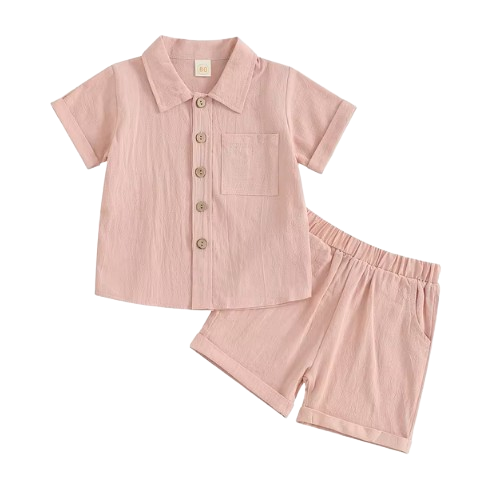 The Semaj - Baby Boy Solid Color Short Sleeve Button Down Shirt Tops & Shorts