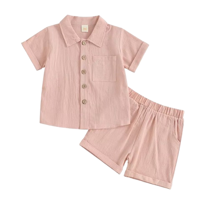 The Semaj - Baby Boy Solid Color Short Sleeve Button Down Shirt Tops & Shorts