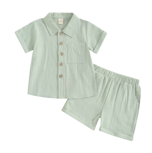 The Semaj - Baby Boy Solid Color Short Sleeve Button Down Shirt Tops & Shorts