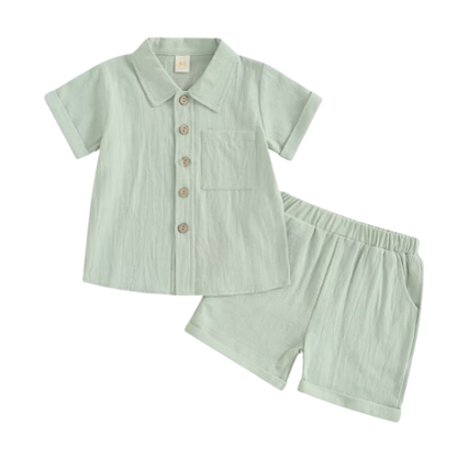 The Semaj - Baby Boy Solid Color Short Sleeve Button Down Shirt Tops & Shorts