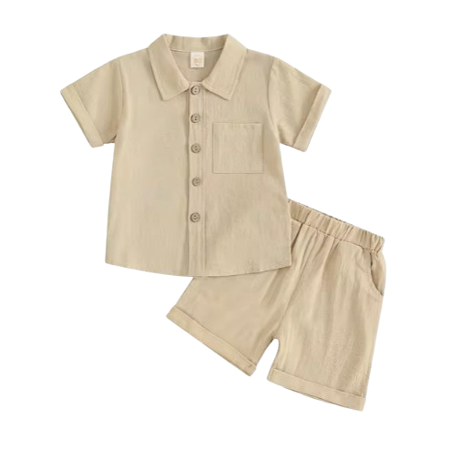 The Semaj - Baby Boy Solid Color Short Sleeve Button Down Shirt Tops & Shorts