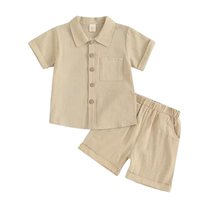 The Semaj - Baby Boy Solid Color Short Sleeve Button Down Shirt Tops & Shorts