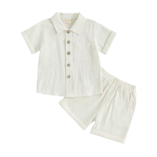 The Semaj - Baby Boy Solid Color Short Sleeve Button Down Shirt Tops & Shorts