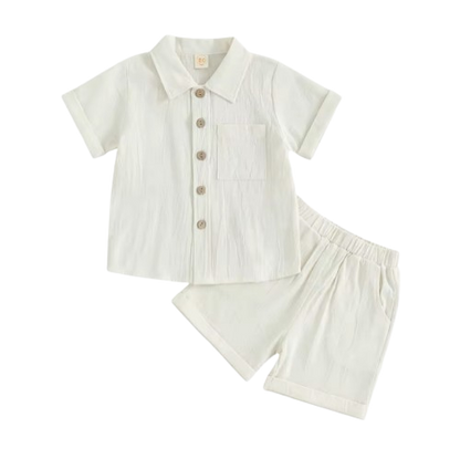 The Semaj - Baby Boy Solid Color Short Sleeve Button Down Shirt Tops & Shorts