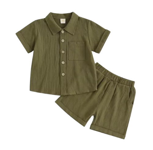 The Semaj - Baby Boy Solid Color Short Sleeve Button Down Shirt Tops & Shorts