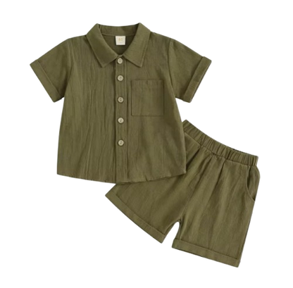 The Semaj - Baby Boy Solid Color Short Sleeve Button Down Shirt Tops & Shorts