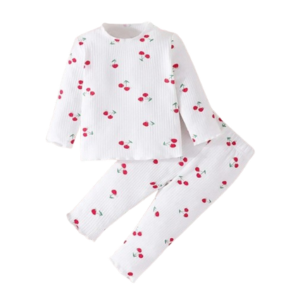 The Teagan - Baby Girl White Cherry Print Pajamas Set