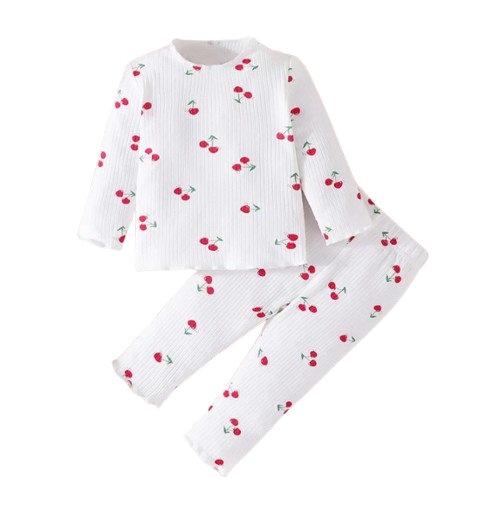 The Teagan - Baby Girl White Cherry Print Pajamas Set