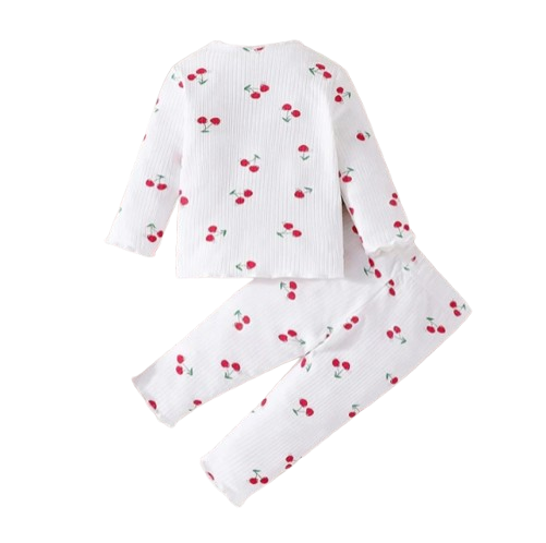 The Teagan - Baby Girl White Cherry Print Pajamas Set