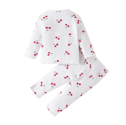 The Teagan - Baby Girl White Cherry Print Pajamas Set