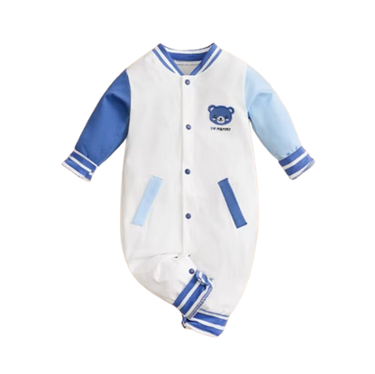 The Thomas - Baby Boy Blue and White Bear Pattern Jumpsuit