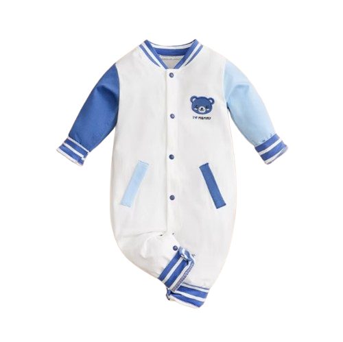 The Thomas - Baby Boy Blue and White Bear Pattern Jumpsuit