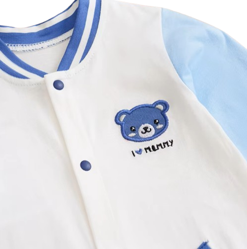 The Thomas - Baby Boy Blue and White Bear Pattern Jumpsuit