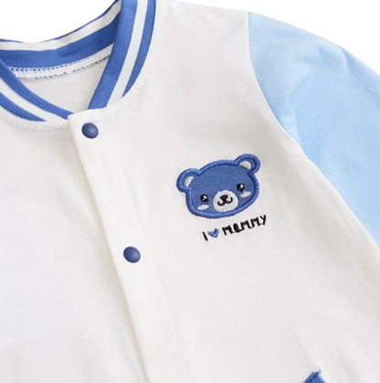 The Thomas - Baby Boy Blue and White Bear Pattern Jumpsuit