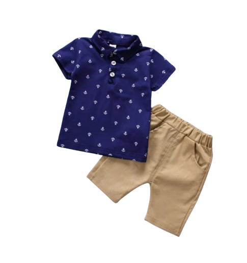 The Tyler - Baby Boy Boat Anchor Pattern Short Sleeve + Shorts Set