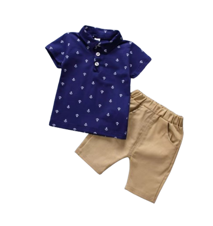 The Tyler - Baby Boy Boat Anchor Pattern Short Sleeve + Shorts Set