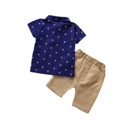 The Tyler - Baby Boy Boat Anchor Pattern Short Sleeve + Shorts Set