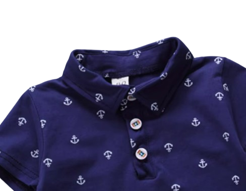 The Tyler - Baby Boy Boat Anchor Pattern Short Sleeve + Shorts Set