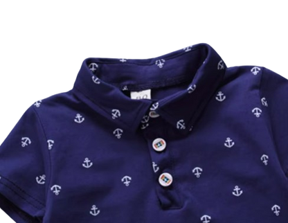 The Tyler - Baby Boy Boat Anchor Pattern Short Sleeve + Shorts Set