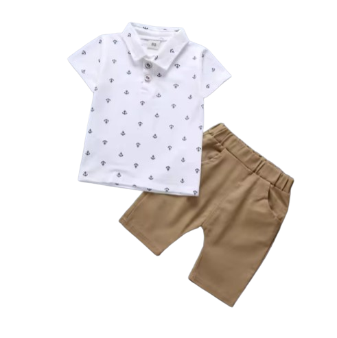 The Tyler - Baby Boy Boat Anchor Pattern Short Sleeve + Shorts Set