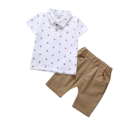 The Tyler - Baby Boy Boat Anchor Pattern Short Sleeve + Shorts Set