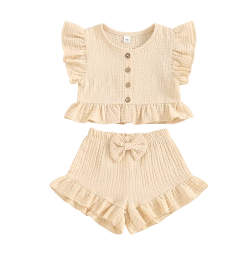 The Valentina - Baby Girl Solid Colour Ruffle Button Tops + Shorts