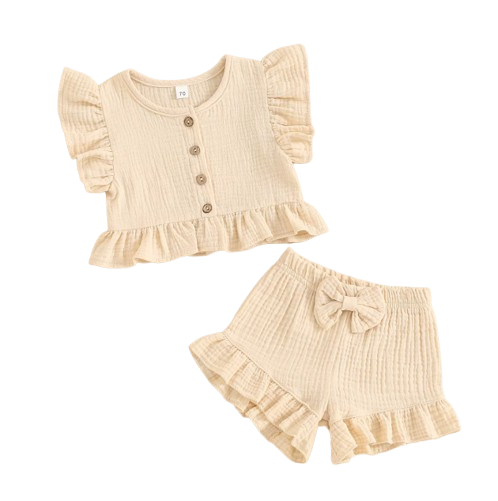 The Valentina - Baby Girl Solid Colour Ruffle Button Tops + Shorts