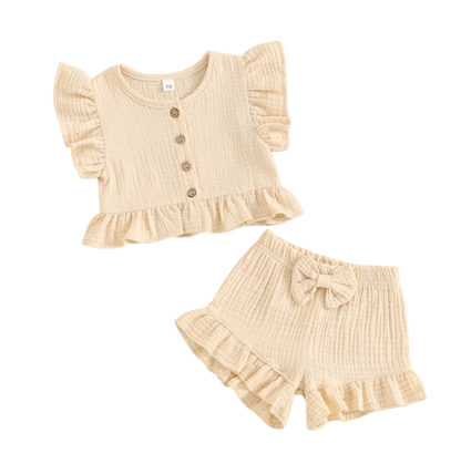 The Valentina - Baby Girl Solid Colour Ruffle Button Tops + Shorts