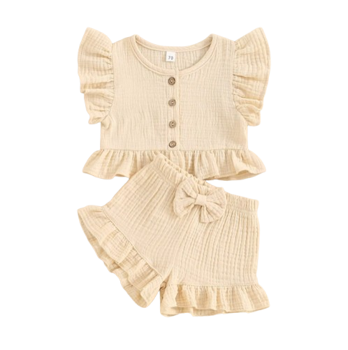 The Valentina - Baby Girl Solid Colour Ruffle Button Tops + Shorts