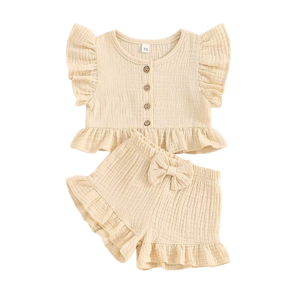 The Valentina - Baby Girl Solid Colour Ruffle Button Tops + Shorts