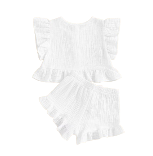 The Valentina - Baby Girl Solid Colour Ruffle Button Tops + Shorts