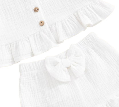 The Valentina - Baby Girl Solid Colour Ruffle Button Tops + Shorts