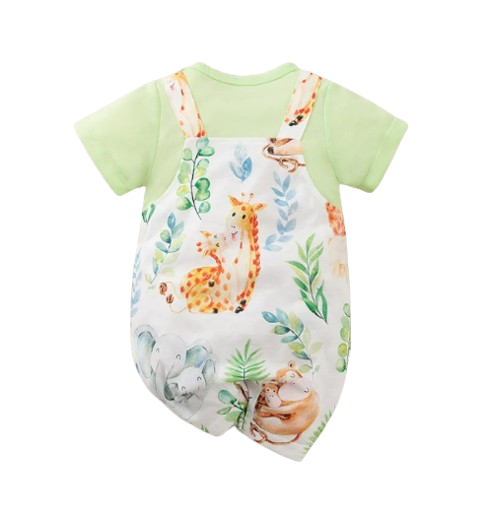 The Vera - Baby Unisex Green Animal Print Short Sleeve Romper