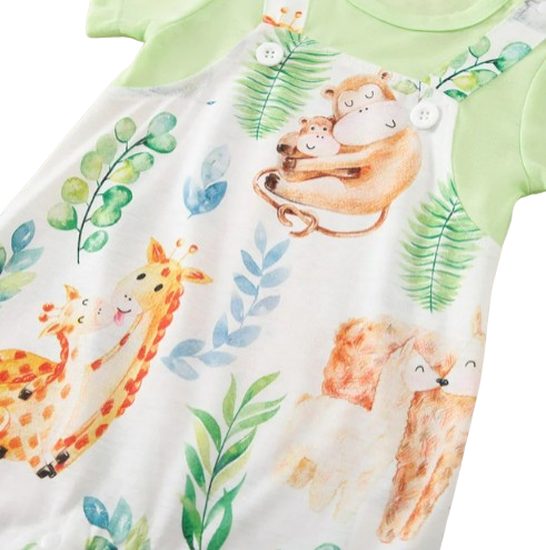 The Vera - Baby Unisex Green Animal Print Short Sleeve Romper