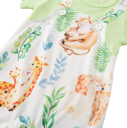 The Vera - Baby Unisex Green Animal Print Short Sleeve Romper