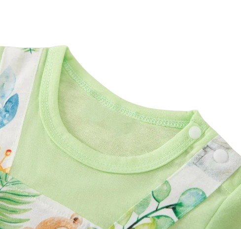 The Vera - Baby Unisex Green Animal Print Short Sleeve Romper