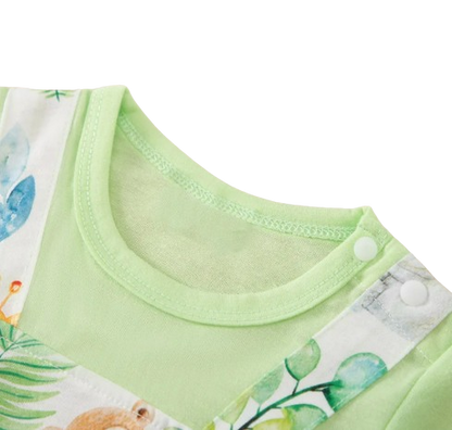 The Vera - Baby Unisex Green Animal Print Short Sleeve Romper