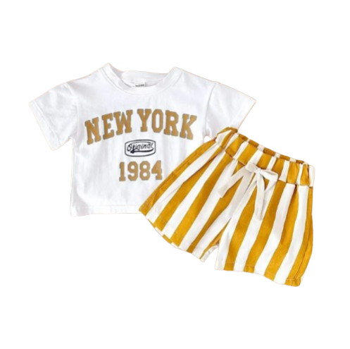 The Victor - Baby Boy New York Print T-Shirt + Bars Shorts