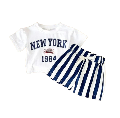 The Victor - Baby Boy New York Print T-Shirt + Bars Shorts