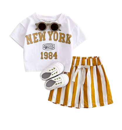 The Victor - Baby Boy New York Print T-Shirt + Bars Shorts