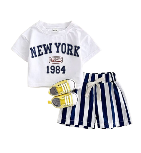 The Victor - Baby Boy New York Print T-Shirt + Bars Shorts