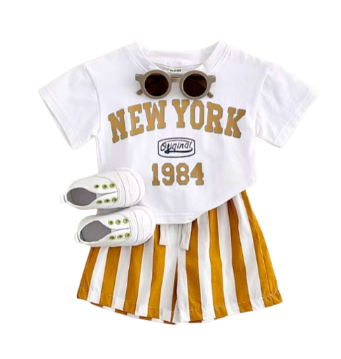 The Victor - Baby Boy New York Print T-Shirt + Bars Shorts