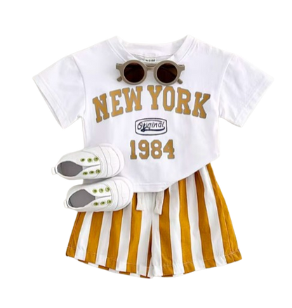 The Victor - Baby Boy New York Print T-Shirt + Bars Shorts