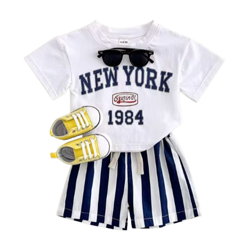 The Victor - Baby Boy New York Print T-Shirt + Bars Shorts