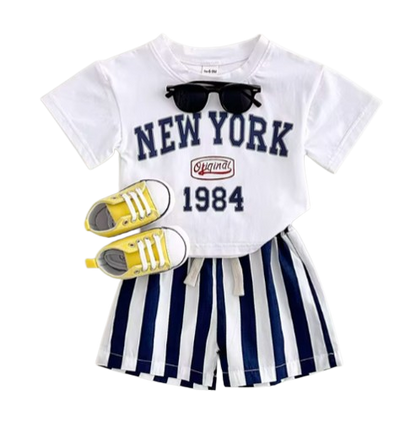 The Victor - Baby Boy New York Print T-Shirt + Bars Shorts