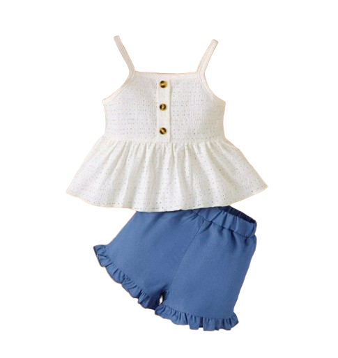 The Vivian - Baby Boy Sleeveless Suspender Soft Hollow Top + Shorts