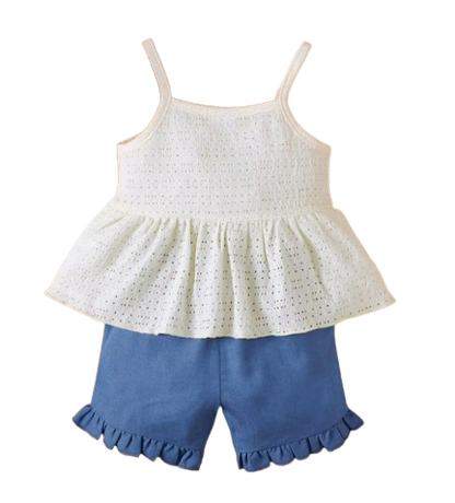 The Vivian - Baby Boy Sleeveless Suspender Soft Hollow Top + Shorts