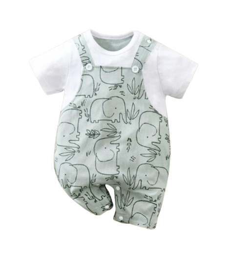 The Waylon - Baby Unisex Elephant Print Turquoise Baby Romper