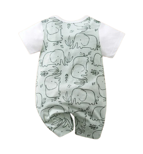 The Waylon - Baby Unisex Elephant Print Turquoise Baby Romper